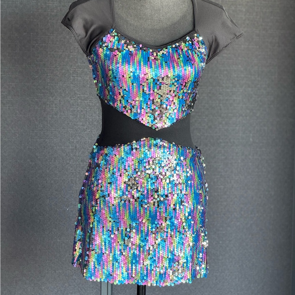 SA Sequin Multicolor Dance Dress with attached leotard